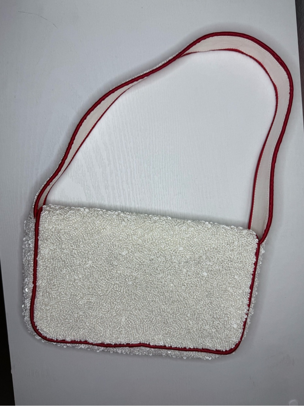 Beaded White Clutch with Red & Green Floral Accents - Picture 4 of 5
